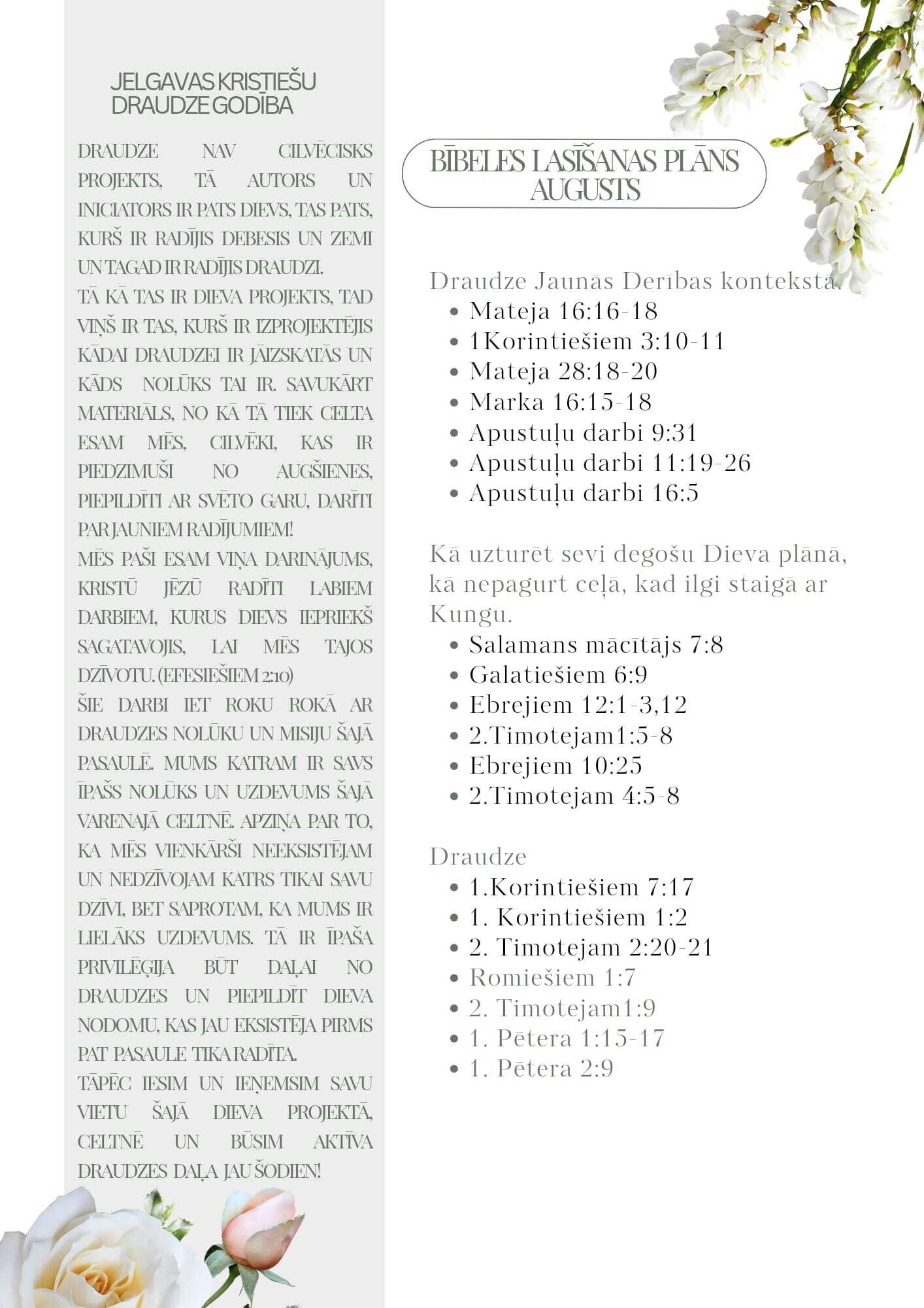 Bībeles lasīšanas plāns - Jūlijs 2026