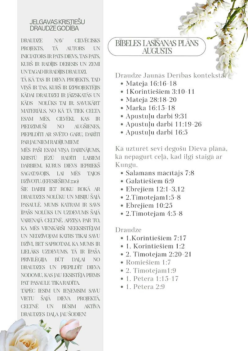Bībeles lasīšanas plāns - Jūlijs 2026
